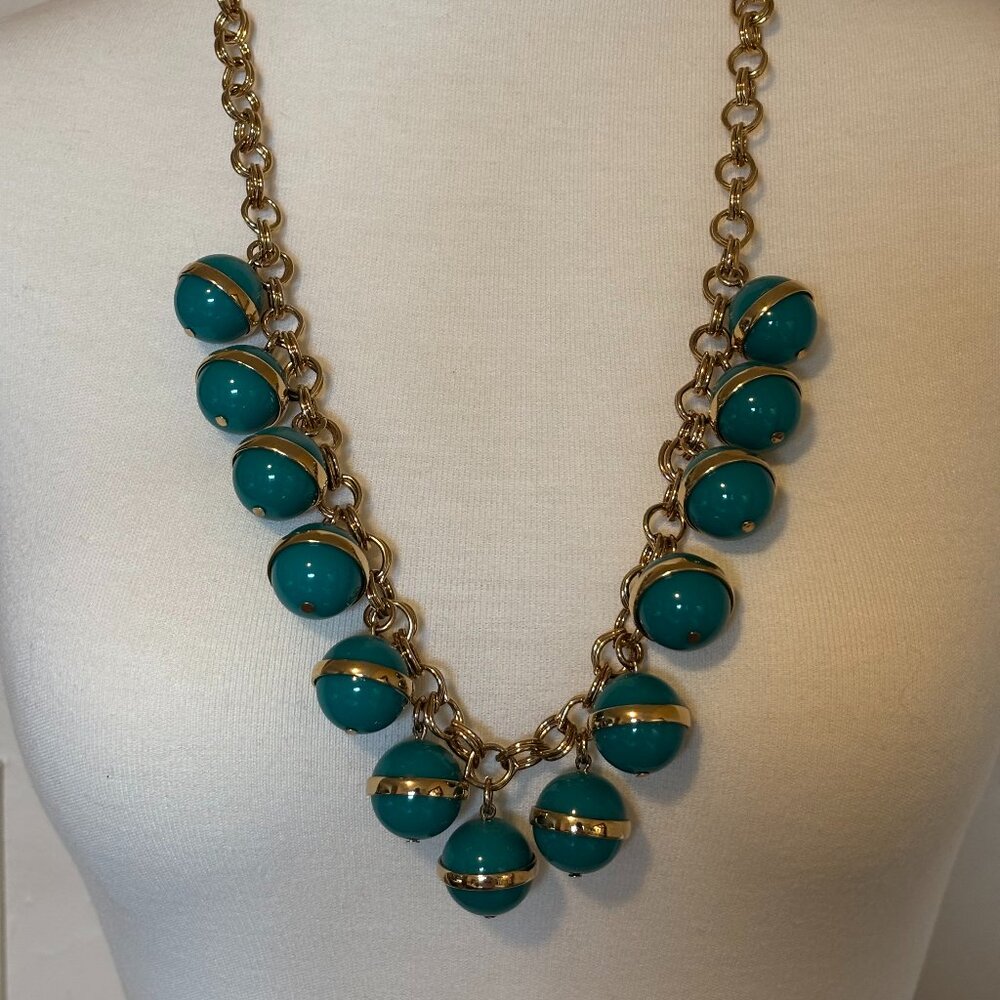 Jcrew green resin gold tone long necklace
